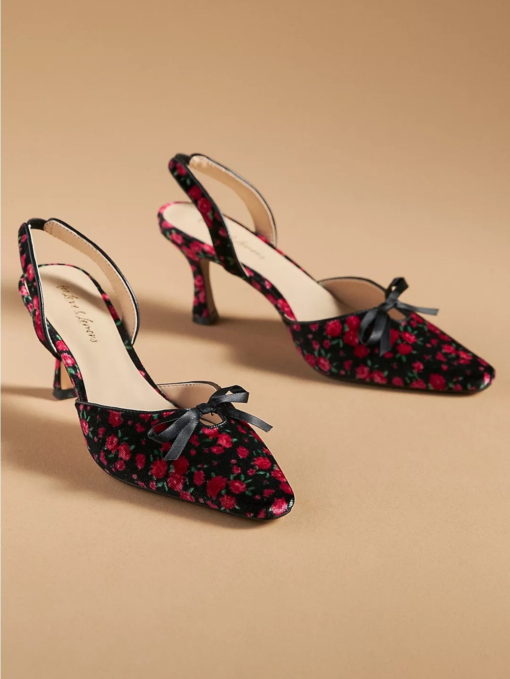 For Love & Lemons Lyana Floral Velvet Slingback Bow Heels